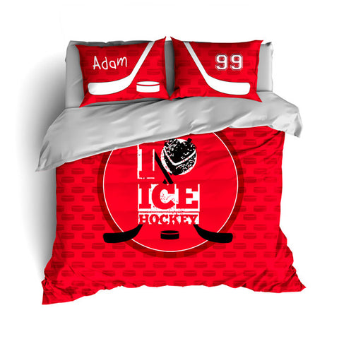 Personalized Hockey Bedding, Custom Duvet or Comforter Sets for Hockey Themed Bedroom - 2cooldesigns