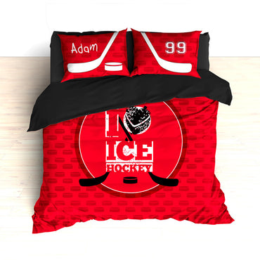 Personalized Hockey Bedding, Custom Duvet or Comforter Sets for Hockey Themed Bedroom - 2cooldesigns