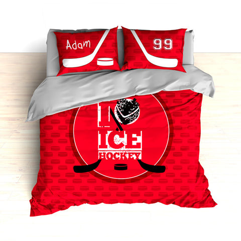 Personalized Hockey Bedding, Custom Duvet or Comforter Sets for Hockey Themed Bedroom - 2cooldesigns