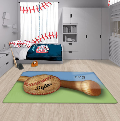Personalized Baseball Area Rug, Custom, Fuzzy Rug - 2cooldesigns