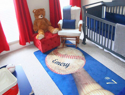 Personalized Baseball Area Rug, Custom, Fuzzy Rug - 2cooldesigns