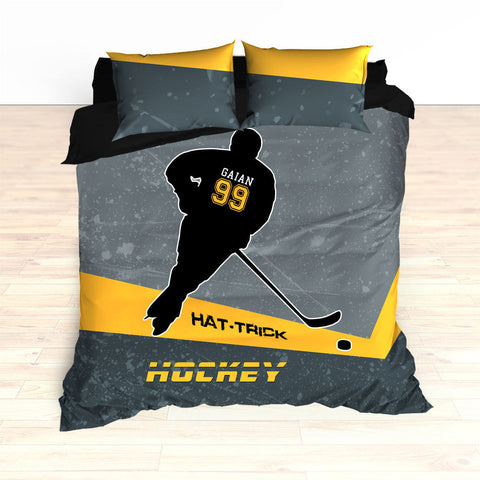 Hockey Bedding, Hat-Trick, Personalized Duvet or Comforter, Custom Hockey Bedding, Caps Bedding, Red, Navy, White, King, Queen, Twin - 2cooldesigns