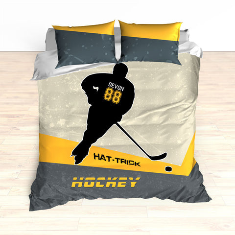 Hockey Bedding, Hat-Trick, Personalized Duvet or Comforter, Custom Hockey Bedding, Caps Bedding, Red, Navy, White, King, Queen, Twin - 2cooldesigns