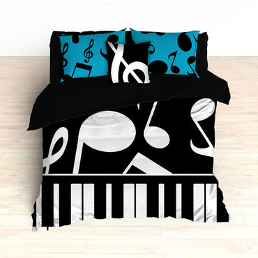Musical Notes Bedding, Piano Keyboard Theme, Music Theme, Personalized, Teal Colors, Music Nursery, Musical Bedroom Decor, Music Notes Decor - 2cooldesigns