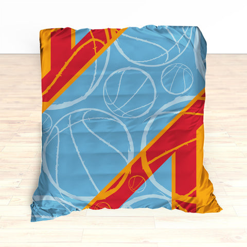 Basketball Stripes Bedding, Basketball Duvet, Basketball Comforter, Personalized, Blue, Red, Orange, Basketball, King, Twin, Queen, Toddler - 2cooldesigns