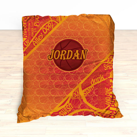 Personalized Basketball Word Art Bedding, Basketball Duvet, Basketball Comforter, Crimson, Yellow, Basketball, King, Twin, Queen, Toddler - 2cooldesigns