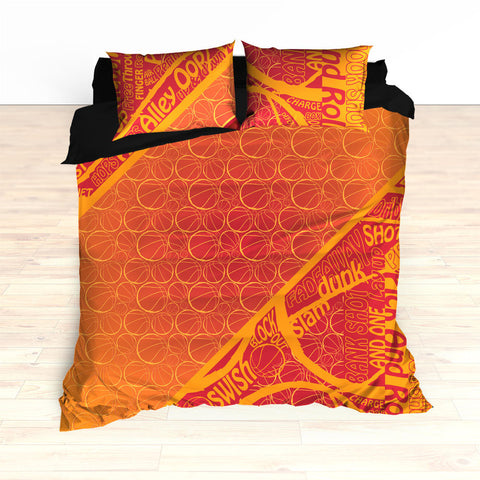 Personalized Basketball Word Art Bedding, Basketball Duvet, Basketball Comforter, Crimson, Yellow, Basketball, King, Twin, Queen, Toddler - 2cooldesigns