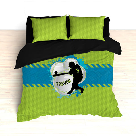 Baseball Bedding, Blue, Teal and Green, Weave Pattern, Splash Paint Design, Personalized, Duvet, Comforter, King, Twin, Queen, Toddler - 2cooldesigns