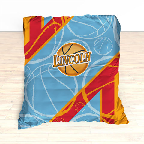 Basketball Stripes Bedding, Basketball Duvet, Basketball Comforter, Personalized, Blue, Red, Orange, Basketball, King, Twin, Queen, Toddler - 2cooldesigns