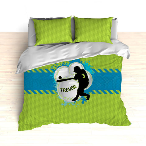 Baseball Bedding, Blue, Teal and Green, Weave Pattern, Splash Paint Design, Personalized, Duvet, Comforter, King, Twin, Queen, Toddler - 2cooldesigns