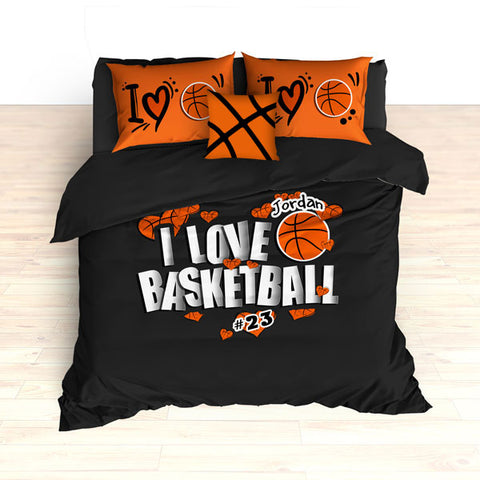 Personalized Basketball Bedding, I Love Basketball Hearts Bedding - 2cooldesigns