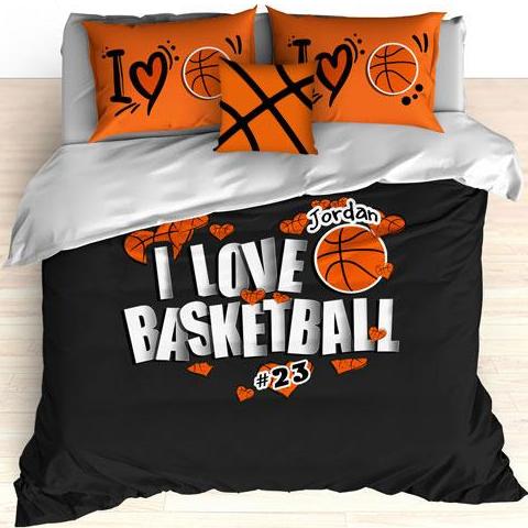 Personalized Basketball Bedding, I Love Basketball Hearts Bedding - 2cooldesigns