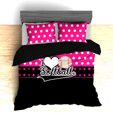 I Love Softball Theme Bedding, Duvet or Comforter Sets - 2cooldesigns