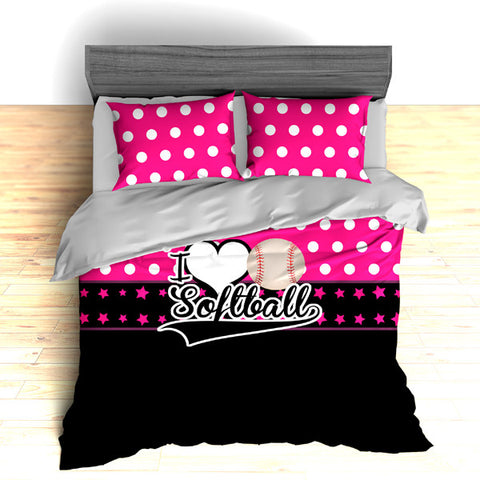 I Love Softball Theme Bedding, Duvet or Comforter Sets - 2cooldesigns