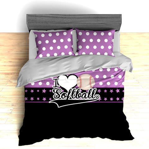 I Love Softball Theme Bedding, Duvet or Comforter Sets - 2cooldesigns