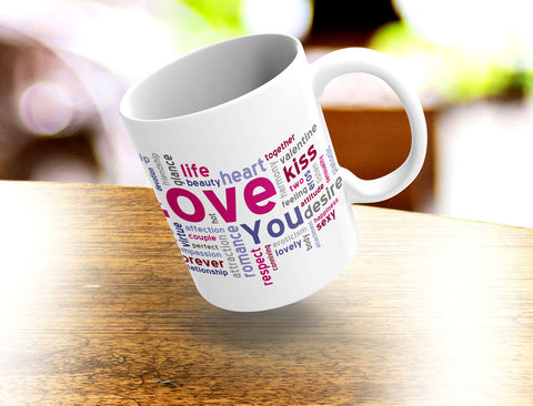 Valentine, Love, Kisses,  Word Art, Coffee Mug 11oz or 15oz - 2cooldesigns