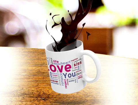 Valentine, Love, Kisses,  Word Art, Coffee Mug 11oz or 15oz - 2cooldesigns