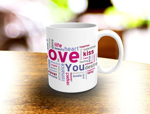 Valentine, Love, Kisses,  Word Art, Coffee Mug 11oz or 15oz - 2cooldesigns