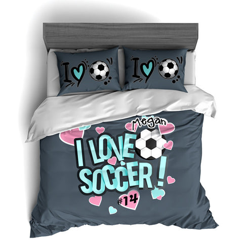 I Love Soccer Theme Bedding, Duvet or Comforter Sets - 2cooldesigns