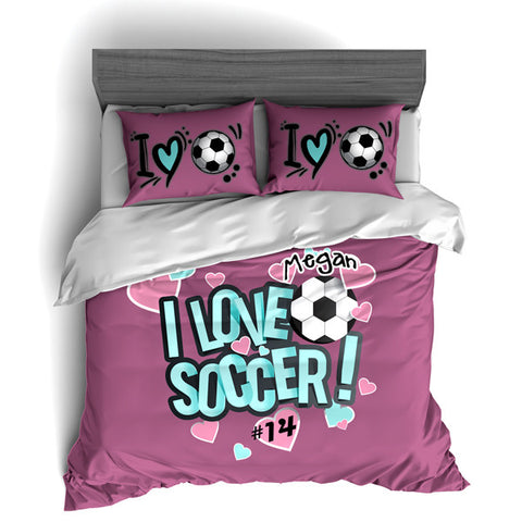 I Love Soccer Theme Bedding, Duvet or Comforter Sets - 2cooldesigns