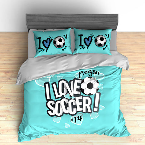 I Love Soccer Theme Bedding, Duvet or Comforter Sets - 2cooldesigns