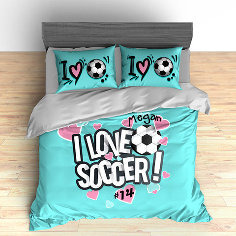 I Love Soccer Theme Bedding, Duvet or Comforter Sets - 2cooldesigns