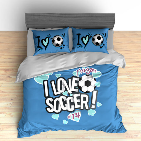 I Love Soccer Theme Bedding, Duvet or Comforter Sets - 2cooldesigns