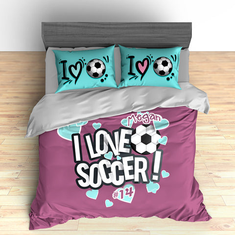 I Love Soccer Theme Bedding, Duvet or Comforter Sets - 2cooldesigns