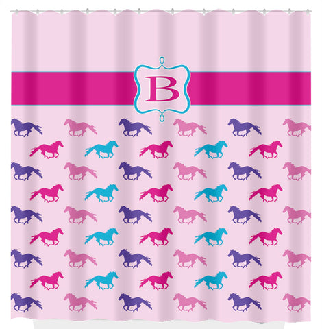 Horse Shower Curtain, Pink, Purple Teal Horses, Personalized - 2cooldesigns
