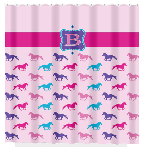 Horse Shower Curtain, Pink, Purple Teal Horses, Personalized - 2cooldesigns