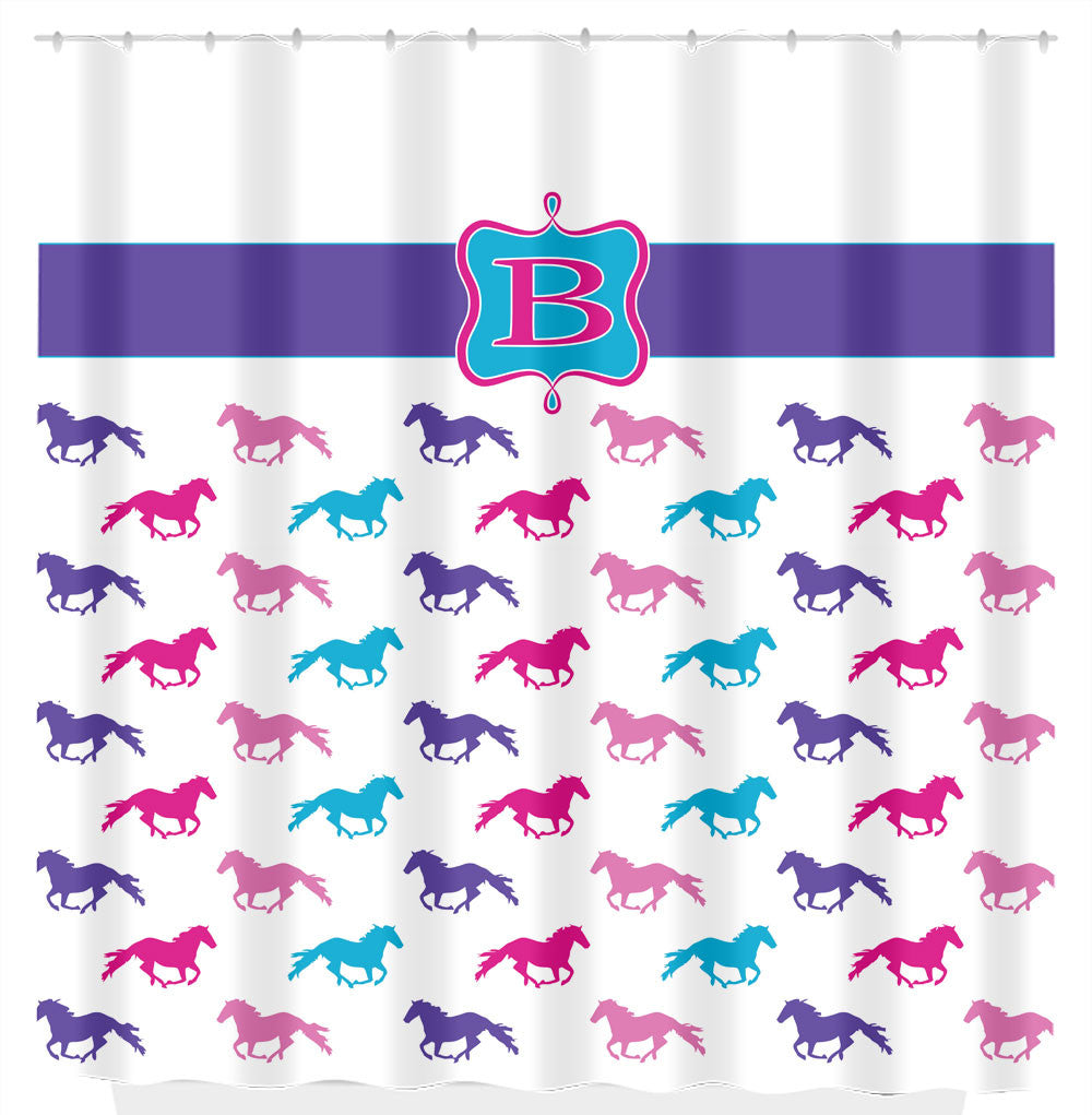 Horse Shower Curtain, Pink, Purple Teal Horses, Personalized - 2cooldesigns