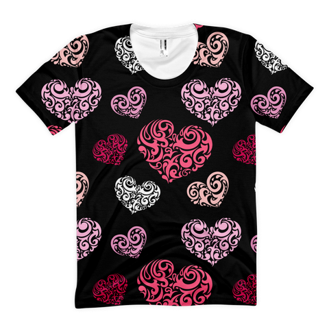 Abstract Hearts, All Over Print, Women's sublimation t-shirt - 2cooldesigns