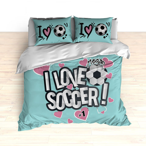I Love Soccer Theme Bedding, Duvet or Comforter Sets - 2cooldesigns