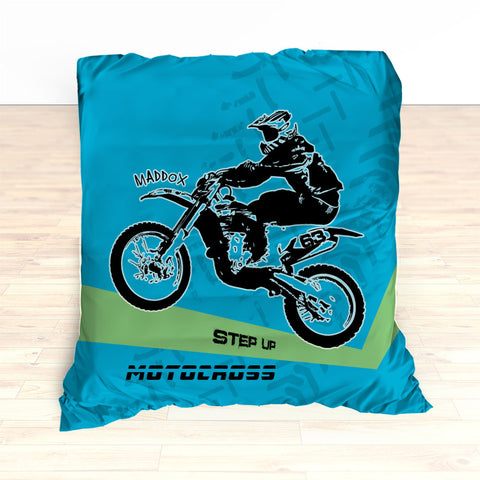 Motocross Bedding Personalized, Comforter or Duvet,  Dirt Bike, Freestyle Motocross, Blue and Green - 2cooldesigns