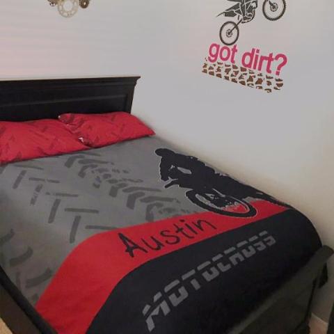 Personalized Motocross Comforter or Duvet, Motocross Bedding, Dirt Bike, Freestyle Motocross, Red and Black - 2cooldesigns
