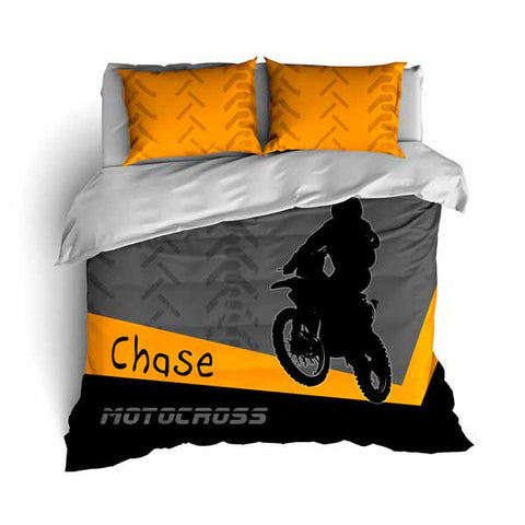 Personalized Motocross Comforter or Duvet, Motocross Bedding, Dirt Bike, Freestyle Motocross, Orange - 2cooldesigns