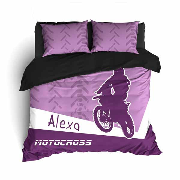 Personalized Motocross Comforter or Duvet, Motocross Bedding, Dirt Bike, Freestyle Motocross, Purple - 2cooldesigns