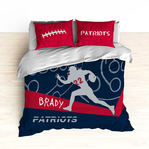 Patriots Bedding, Personalized Football Bedding, Black and Red Football Bedding - 2cooldesigns