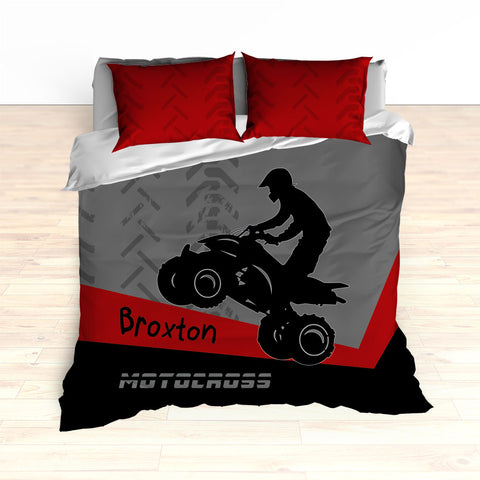 Quad Dirt Bike ATV Motocross Bedding, Red, Black, Personalized - 2cooldesigns