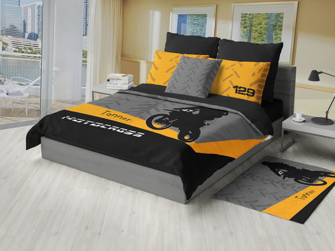 Personalized Motocross Comforter or Duvet, Motocross Bedding, Dirt Bike, Freestyle Motocross, Orange - 2cooldesigns