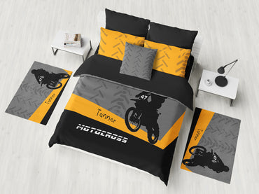 Personalized Motocross Comforter or Duvet, Motocross Bedding, Dirt Bike, Freestyle Motocross, Orange - 2cooldesigns