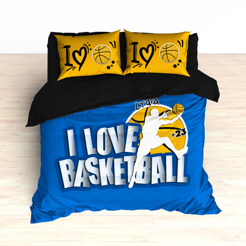 Custom Basketball Bedding, Personalized, I Love Basketball, Basketball Duvet or Comforter - 2cooldesigns