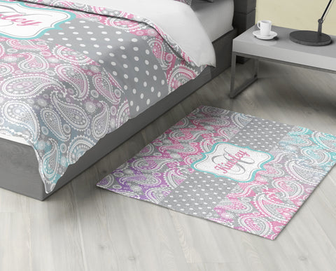 Paisley Pattern Fuzzy Area Rug, Personalized, Pink, Purple and Teal Ombre Design - 2cooldesigns