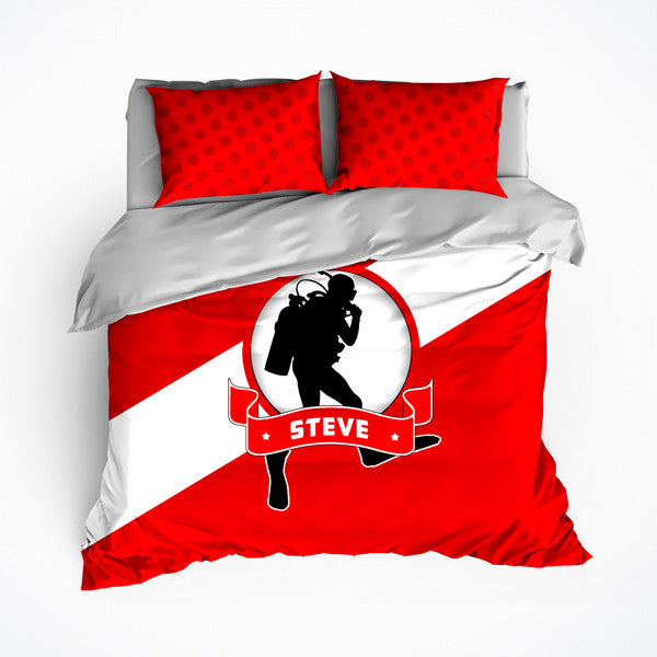 Personalized Scuba Diving Bedding Set, Custom Duvet or Comforter Sets for Scuba Themed Bedroom - 2cooldesigns