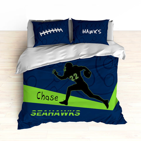 Seahawks Bedding, Personalized Football Bedding, Green and Blue Football Bedding - 2cooldesigns
