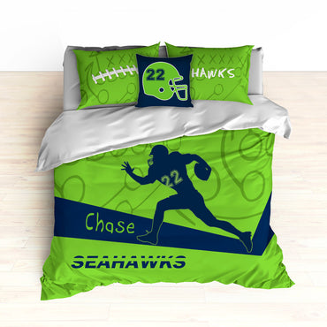 Seahawks Bedding, Personalized Football Bedding, Green and Blue Football Bedding - 2cooldesigns
