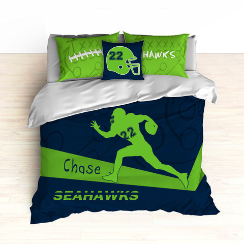Seahawks Bedding, Personalized Football Bedding, Green and Blue Football Bedding - 2cooldesigns