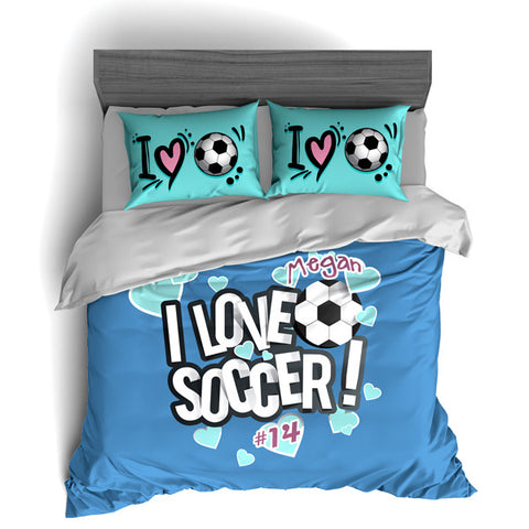 I Love Soccer Theme Bedding, Duvet or Comforter Sets - 2cooldesigns