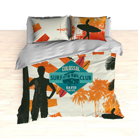 Personalized Surfing Bedding, Retro Surfer, Duvet or Comforter Set - 2cooldesigns