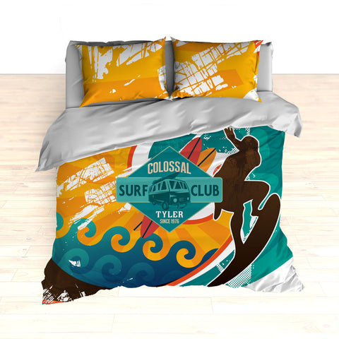 Personalized Retro Surfer Bedding, Surfing, Duvet or Comforter Set - 2cooldesigns
